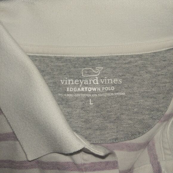 Vineyard Vines Men’s Polo Men’s Sz L Purple White Striped Edgartown Cotton Blend - Picture 6 of 7